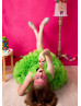 Green Organza Knee Length Flower Girl Dress